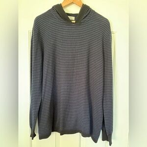 Daniel Buchler Striped Wool Cotton Hoodie Sweater XL Navy Gray